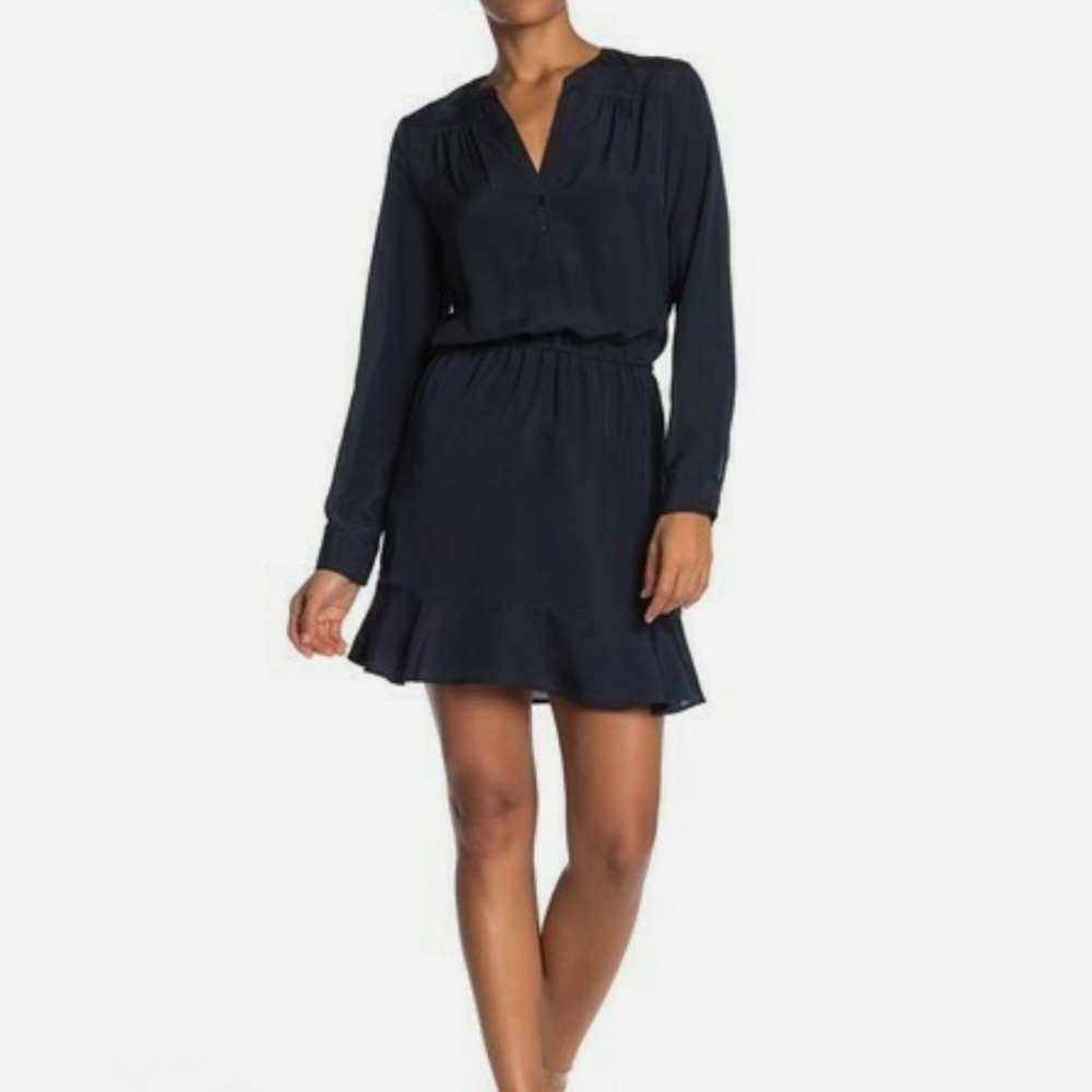Joie Navy Long Sleeve Ruffle Dress